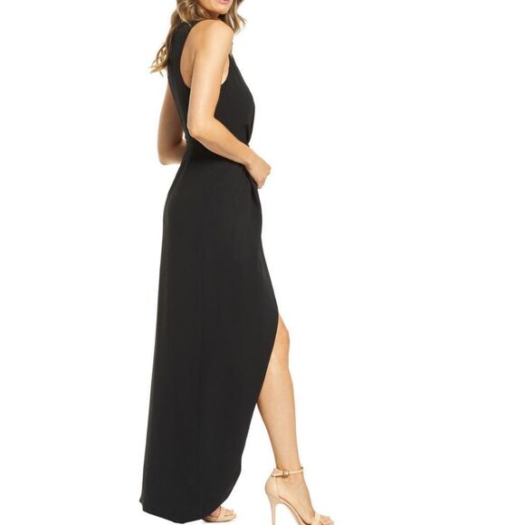 DRESS THE POPULATION Ariel Racerback Faux Wrap Crepe Dress Gown, Black Small NWT - Picture 5 of 16
